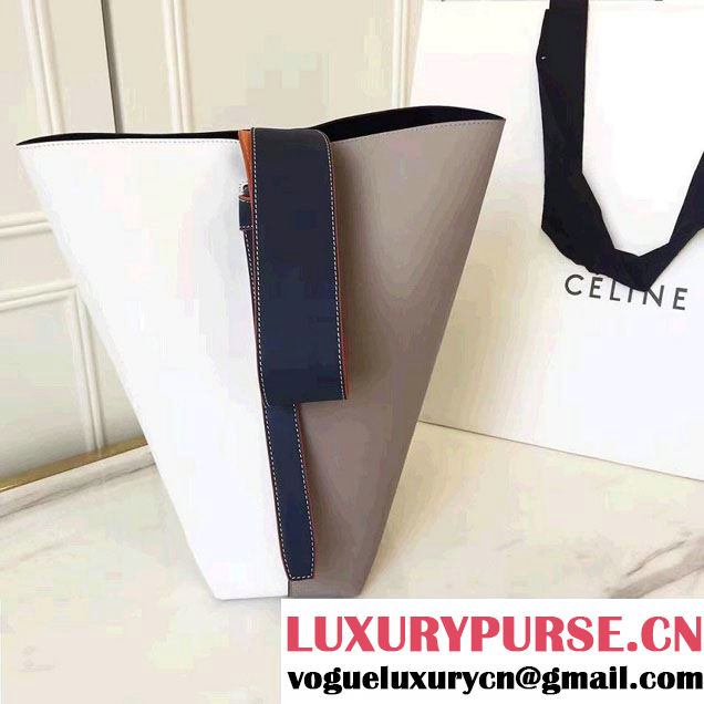 Celine Shiny Smooth Calfskin Small Twisted Cabas Bag Gray/White 2016