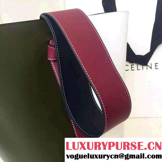 Celine Shiny Smooth Calfskin Small Twisted Cabas Bag Green/White 2016