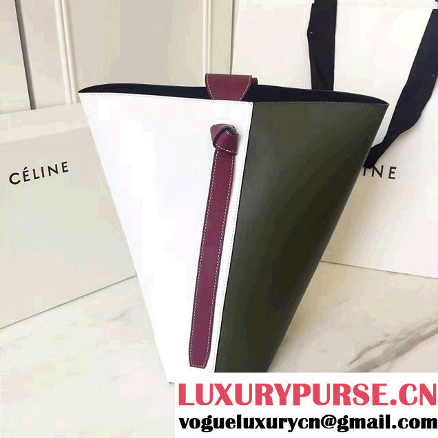Celine Shiny Smooth Calfskin Small Twisted Cabas Bag Green/White 2016