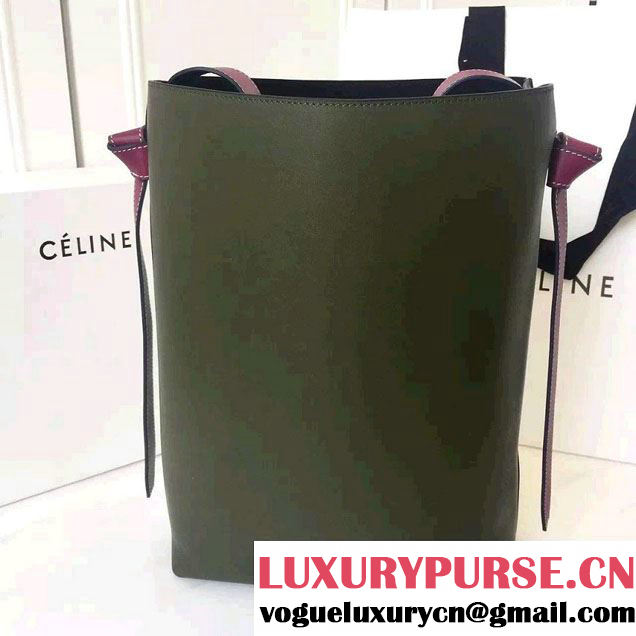 Celine Shiny Smooth Calfskin Small Twisted Cabas Bag Green/White 2016