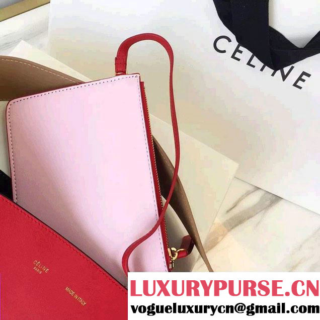 Celine Shiny Smooth Calfskin Small Twisted Cabas Bag Red/Pink 2016