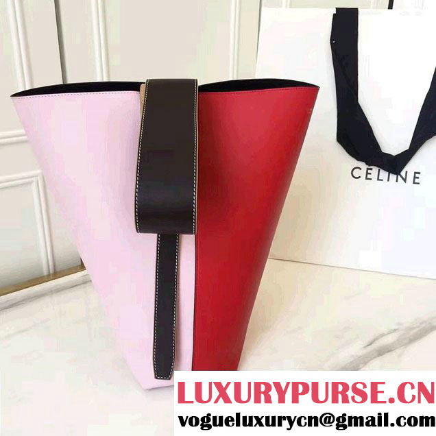 Celine Shiny Smooth Calfskin Small Twisted Cabas Bag Red/Pink 2016