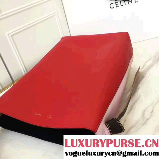 Celine Shiny Smooth Calfskin Small Twisted Cabas Bag Red/Pink 2016