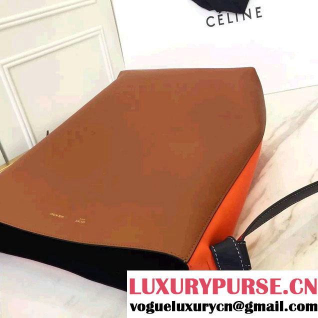 Celine Shiny Smooth Calfskin Small Twisted Cabas Bag Brown/Orange 2016