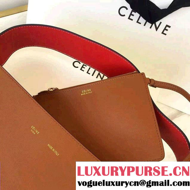 Celine Shiny Smooth Calfskin Small Twisted Cabas Bag Brown/Orange 2016