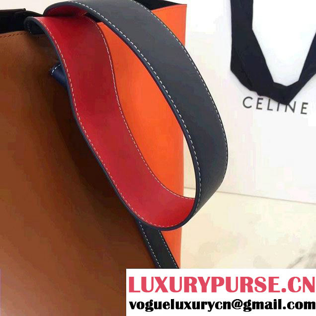 Celine Shiny Smooth Calfskin Small Twisted Cabas Bag Brown/Orange 2016
