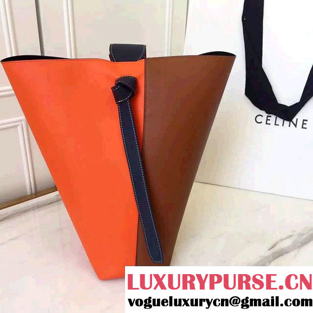 Celine Shiny Smooth Calfskin Small Twisted Cabas Bag Brown/Orange 2016