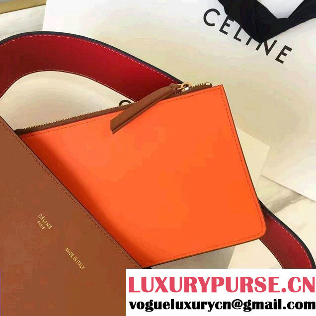 Celine Shiny Smooth Calfskin Small Twisted Cabas Bag Brown/Orange 2016