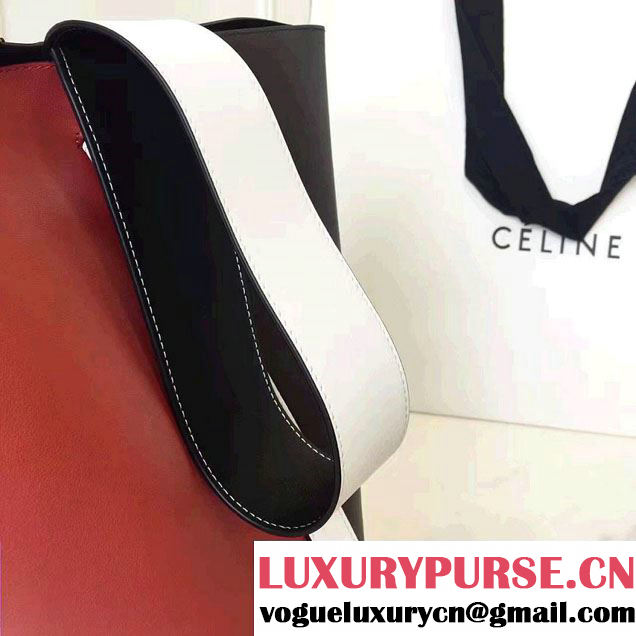 Celine Shiny Smooth Calfskin Small Twisted Cabas Bag Black/Red 2016