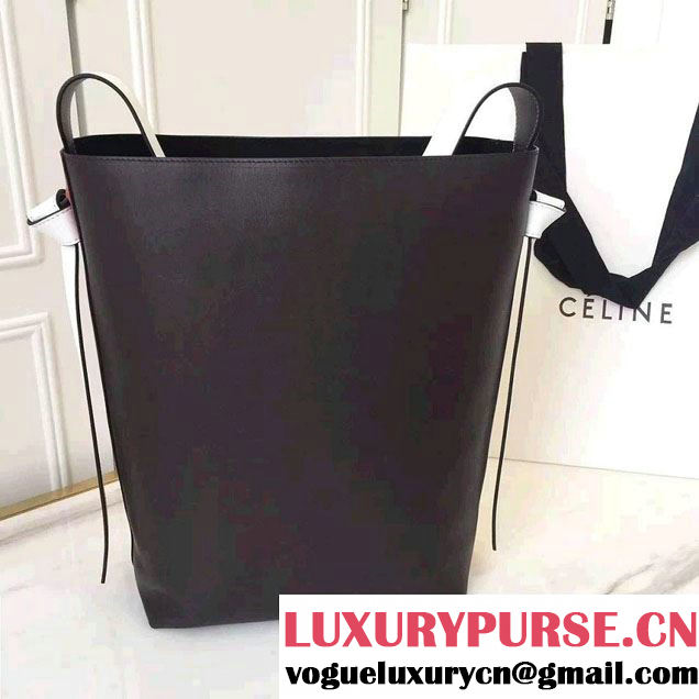 Celine Shiny Smooth Calfskin Small Twisted Cabas Bag Black/Red 2016