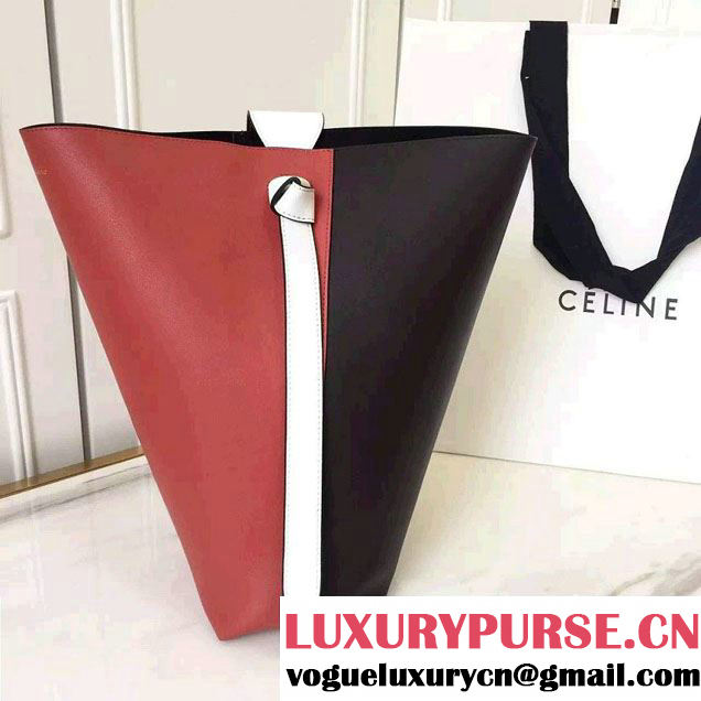 Celine Shiny Smooth Calfskin Small Twisted Cabas Bag Black/Red 2016