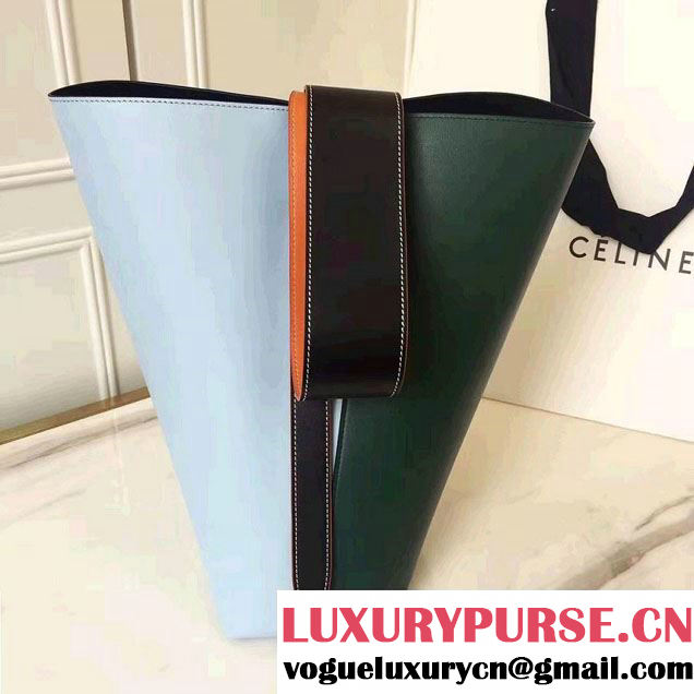 Celine Shiny Smooth Calfskin Small Twisted Cabas Bag Green/Pale Blue 2016