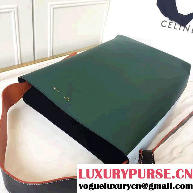 Celine Shiny Smooth Calfskin Small Twisted Cabas Bag Green/Pale Blue 2016