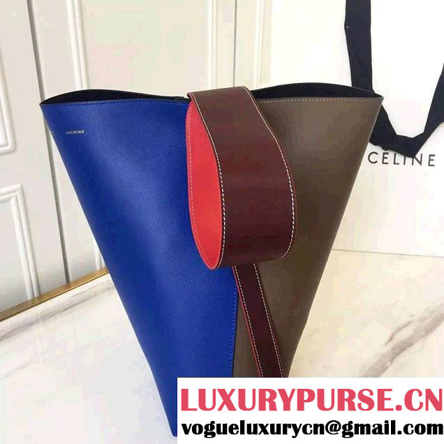 Celine Shiny Smooth Calfskin Small Twisted Cabas Bag Etoupe/Blue 2016