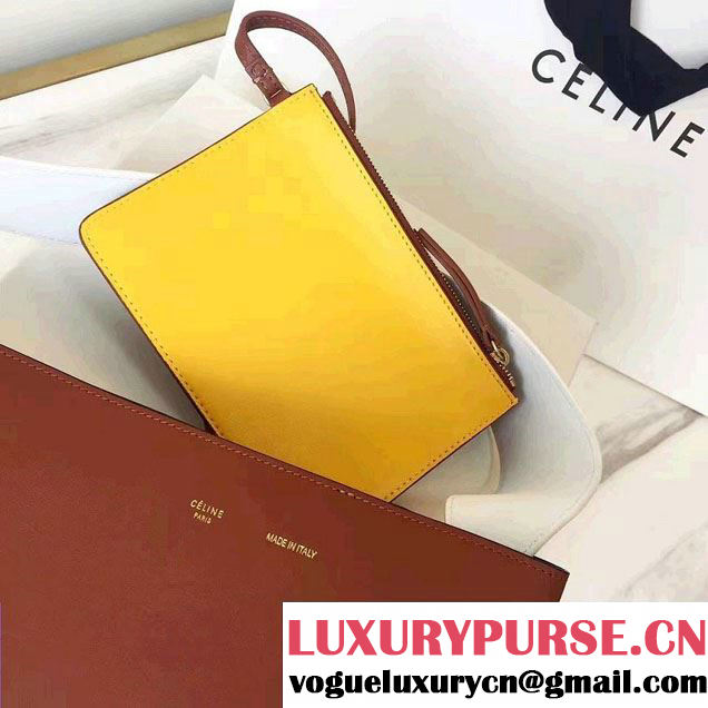 Celine Shiny Smooth Calfskin Small Twisted Cabas Bag Yellow/Brown 2016