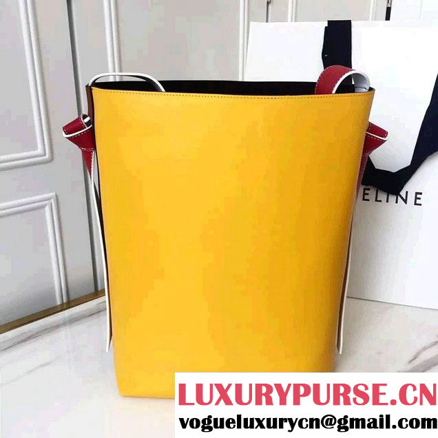 Celine Shiny Smooth Calfskin Small Twisted Cabas Bag Yellow/Brown 2016