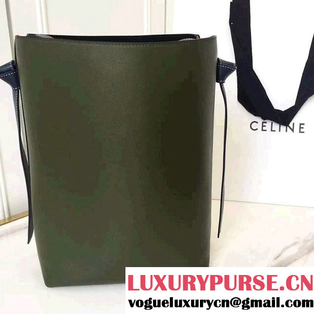 Celine Shiny Smooth Calfskin Small Twisted Cabas Bag Green/Navy 2016