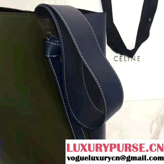 Celine Shiny Smooth Calfskin Small Twisted Cabas Bag Green/Navy 2016