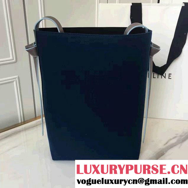 Celine Shiny Smooth Calfskin Small Twisted Cabas Bag Felt Navy/Green 2016