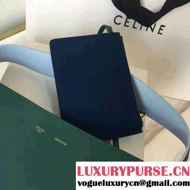 Celine Shiny Smooth Calfskin Small Twisted Cabas Bag Felt Navy/Green 2016