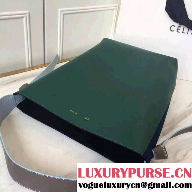 Celine Shiny Smooth Calfskin Small Twisted Cabas Bag Felt Navy/Green 2016