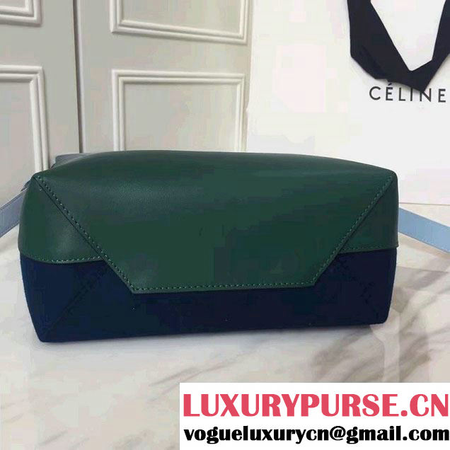 Celine Shiny Smooth Calfskin Small Twisted Cabas Bag Felt Navy/Green 2016