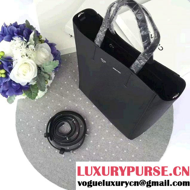 Celine Grained Calfskin Small Cabas Tote Bag Black 2016