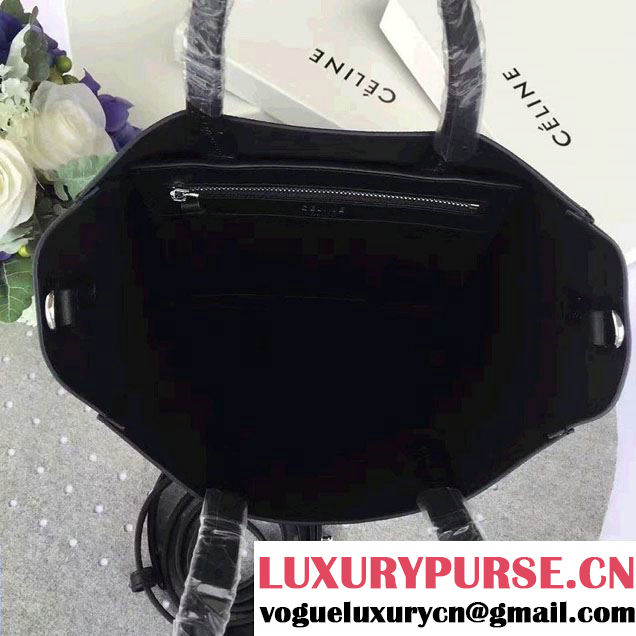 Celine Grained Calfskin Small Cabas Tote Bag Black 2016