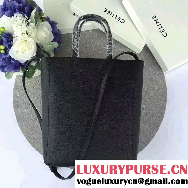 Celine Grained Calfskin Small Cabas Tote Bag Black 2016