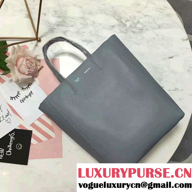 Celine Grained Calfskin Small Cabas Tote Bag Gray 2016