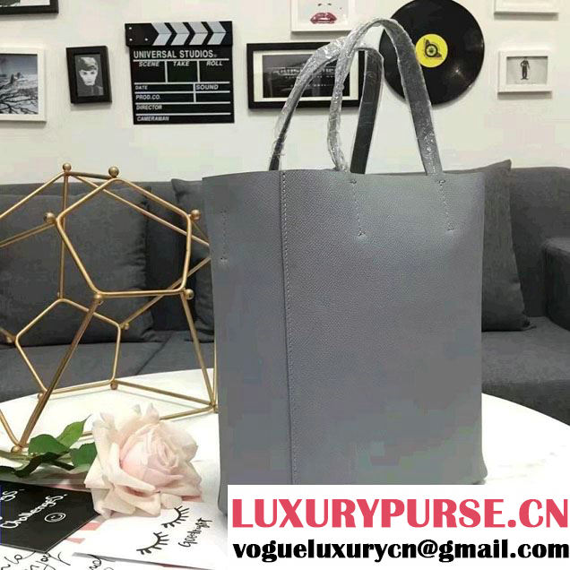 Celine Grained Calfskin Small Cabas Tote Bag Gray 2016