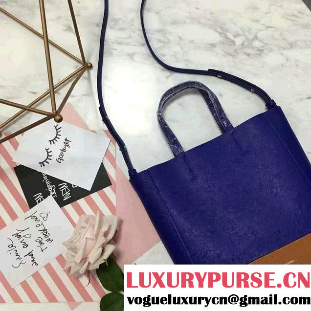 Celine Grained Calfskin Small Cabas Tote Bag Blue/Brown 2016