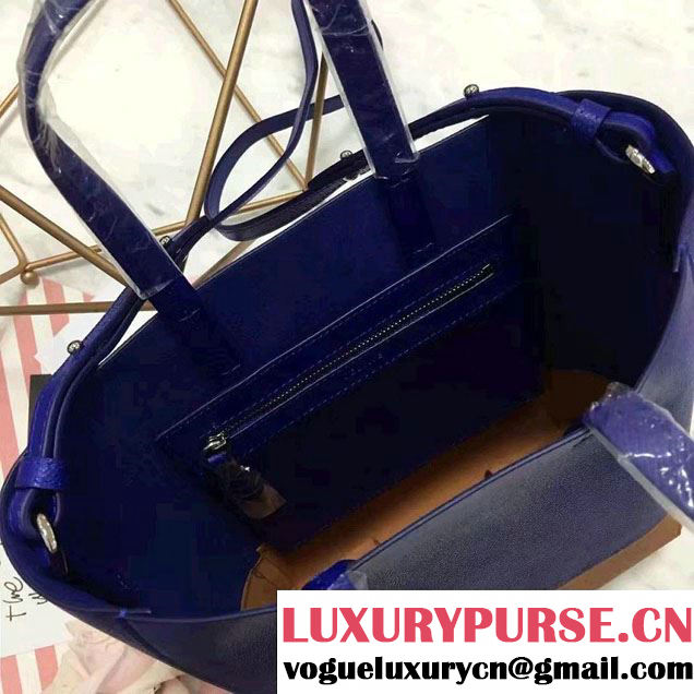 Celine Grained Calfskin Small Cabas Tote Bag Blue/Brown 2016