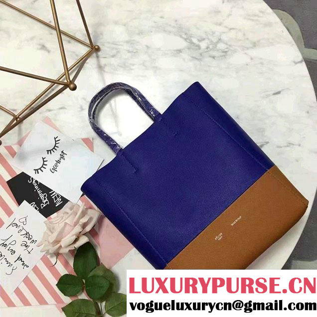 Celine Grained Calfskin Small Cabas Tote Bag Blue/Brown 2016