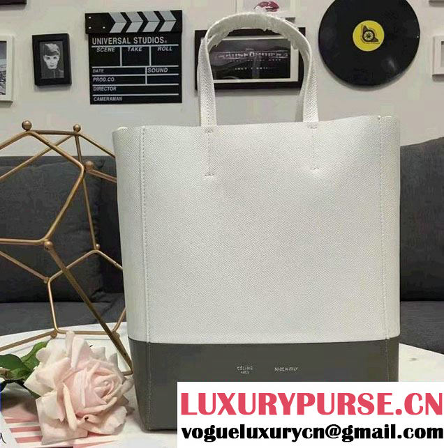 Celine Grained Calfskin Small Cabas Tote Bag Off White/Gray 2016