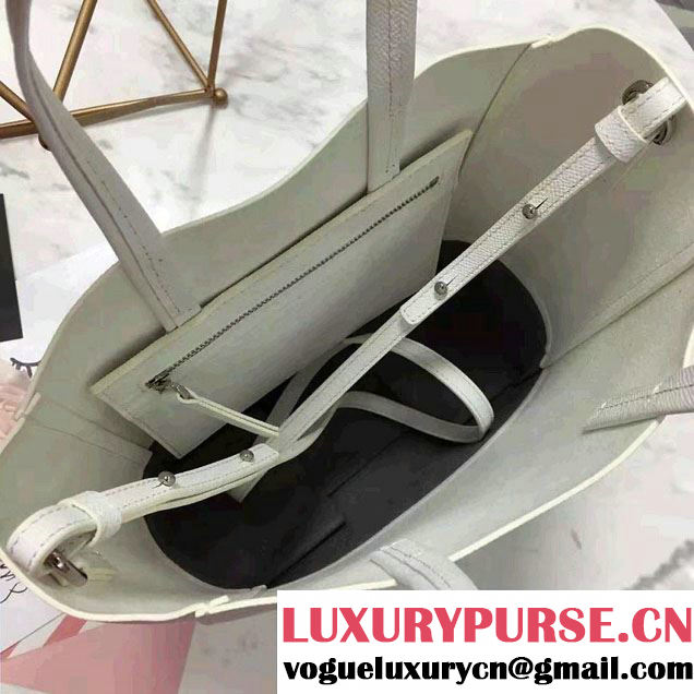 Celine Grained Calfskin Small Cabas Tote Bag Off White/Gray 2016