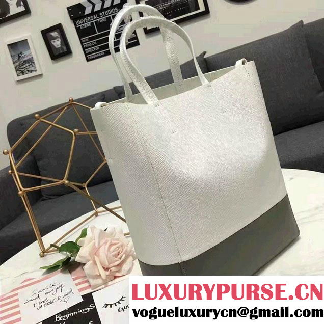 Celine Grained Calfskin Small Cabas Tote Bag Off White/Gray 2016