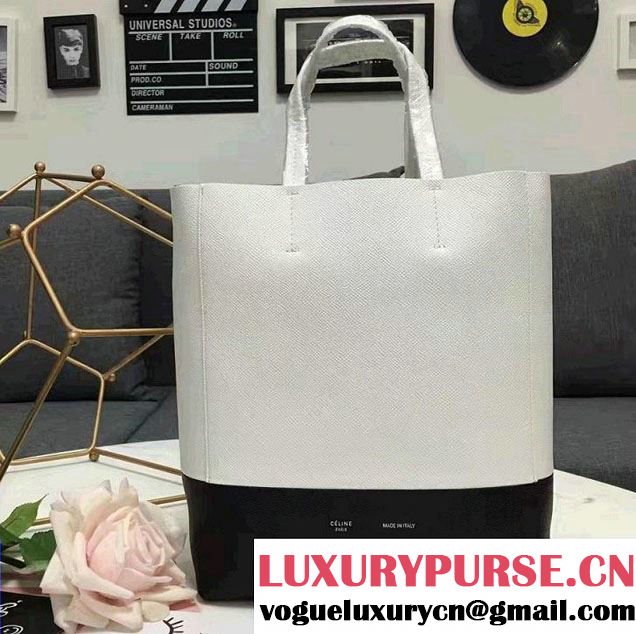 Celine Grained Calfskin Small Cabas Tote Bag Off White/Black 2016