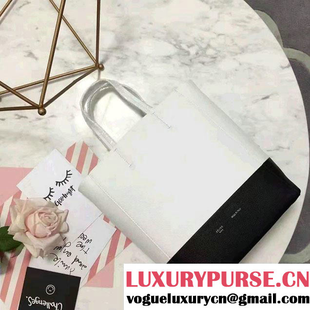 Celine Grained Calfskin Small Cabas Tote Bag Off White/Black 2016