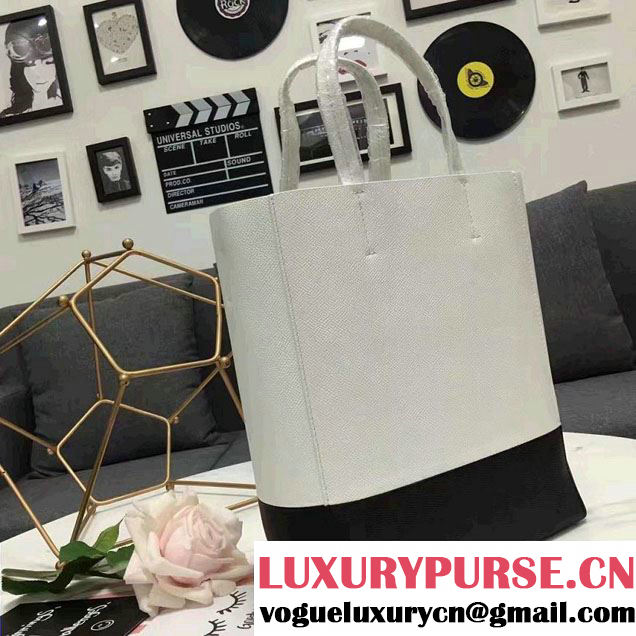 Celine Grained Calfskin Small Cabas Tote Bag Off White/Black 2016