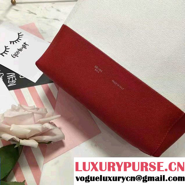 Celine Grained Calfskin Small Cabas Tote Bag Off White/Red 2016