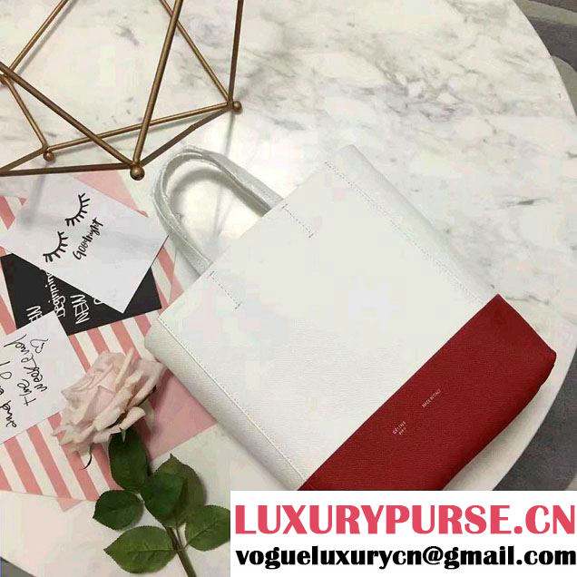Celine Grained Calfskin Small Cabas Tote Bag Off White/Red 2016
