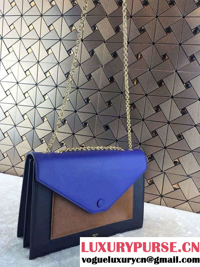 Celine Pocket Envelope Flap Bag with Chain 175383 Blue Fall 2014