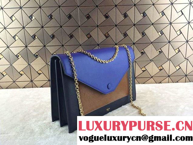Celine Pocket Envelope Flap Bag with Chain 175383 Blue Fall 2014