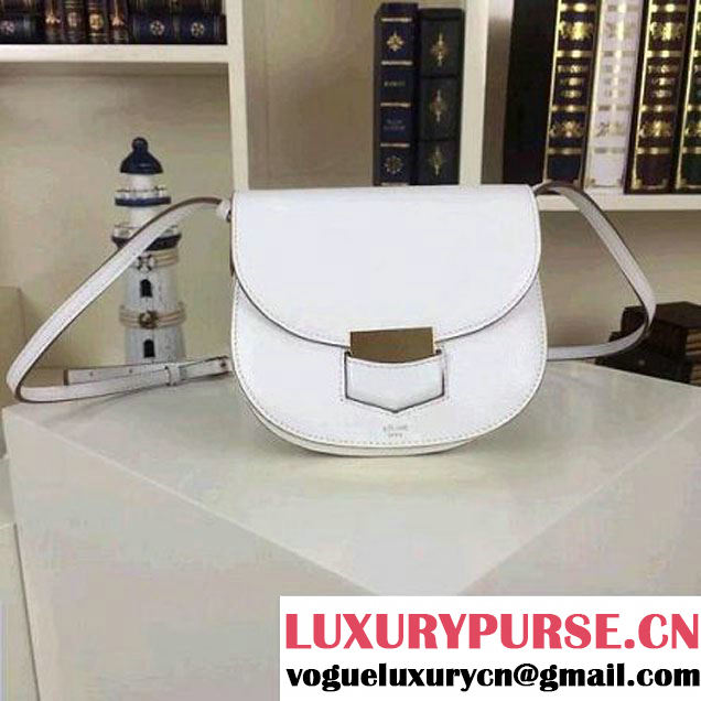 Celine Small Trotteur Shoulder Bag In White Grained Calfskin Summer 2016 (2A011-6032401 )