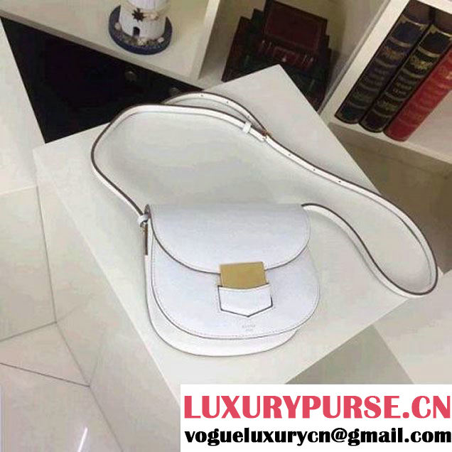 Celine Small Trotteur Shoulder Bag In White Grained Calfskin Summer 2016 (2A011-6032401 )