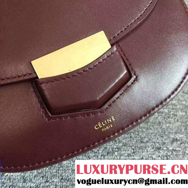 Celine Small Trotteur Bag In Burgundy Smooth Leather Calfskin Spring 2016 (2A011-121906 )