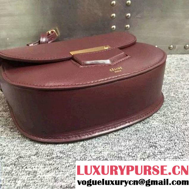 Celine Small Trotteur Bag In Burgundy Smooth Leather Calfskin Spring 2016 (2A011-121906 )