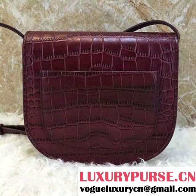 Celine Small Trotteur Shoulder Bag in Calfskin Croco Pattern Burgundy Summer 2016 (1A021-6070510 )