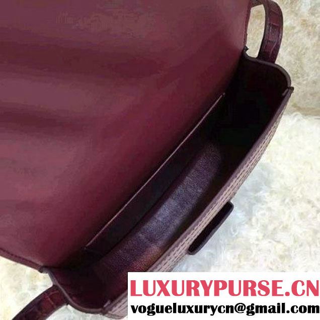 Celine Small Trotteur Shoulder Bag in Calfskin Croco Pattern Burgundy Summer 2016 (1A021-6070510 )